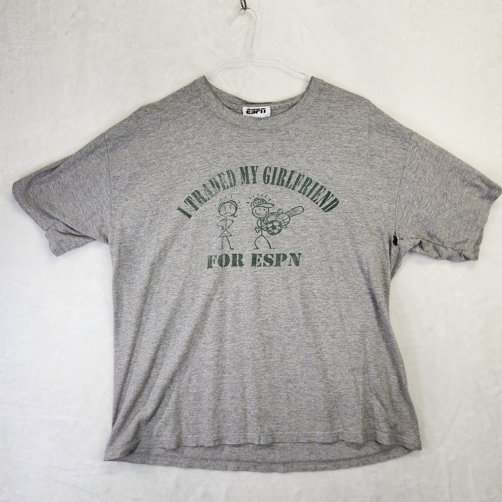 Vintage ESPN I Traded My‎ Girlfriend For ESPN T-Shirt Gray Y2K Mens XL